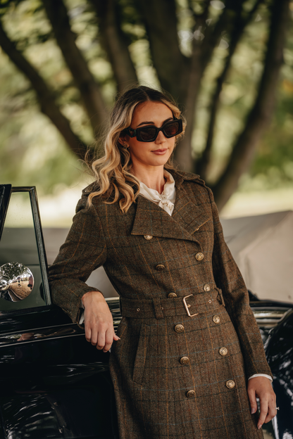 Brentwood Trench Coat - Green Tweed