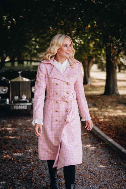 Brentwood Wool Trench Coat - Pink Tweed